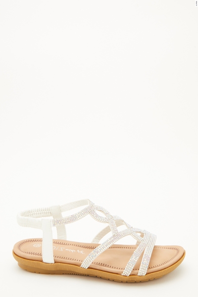 Comfort Wide Fit White Diamante Sandals